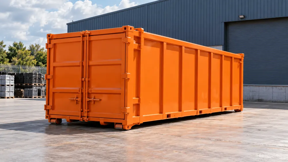 Closed waste container on secure commercial hardstanding